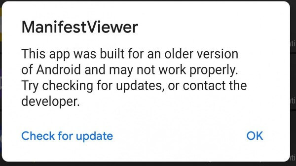 Android Q enhanced feature of warning users against older apps