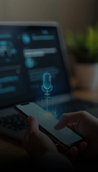 AI voice agent development services mobile hero banner showcasing conversational AI solutions
