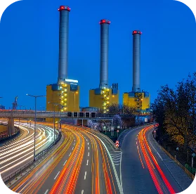 Combined heat and power plant at dusk