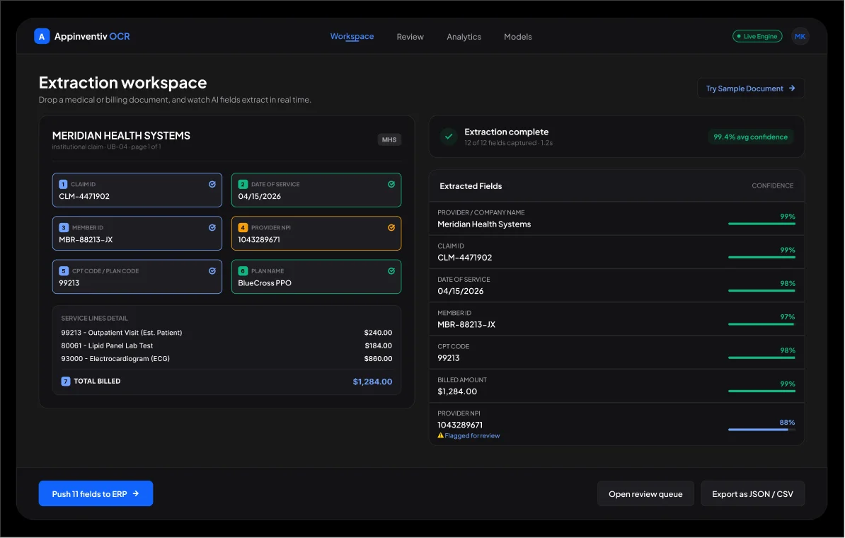 Appinventiv OCR extraction workspace