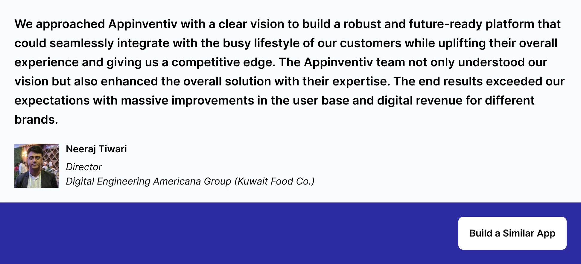 testimonial for Appinventiv's services