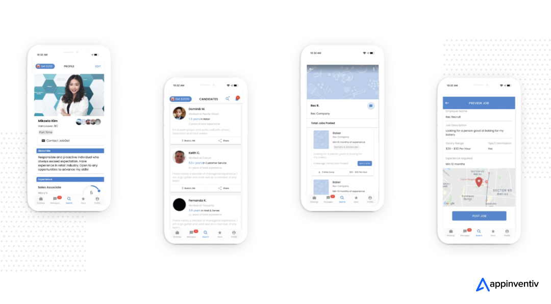 JobGet app screens