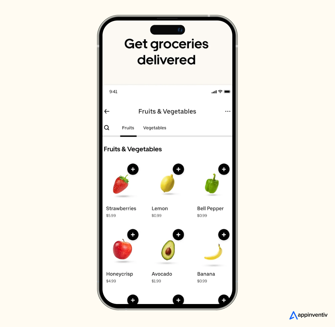 Grocery delivery in Uber Eats app