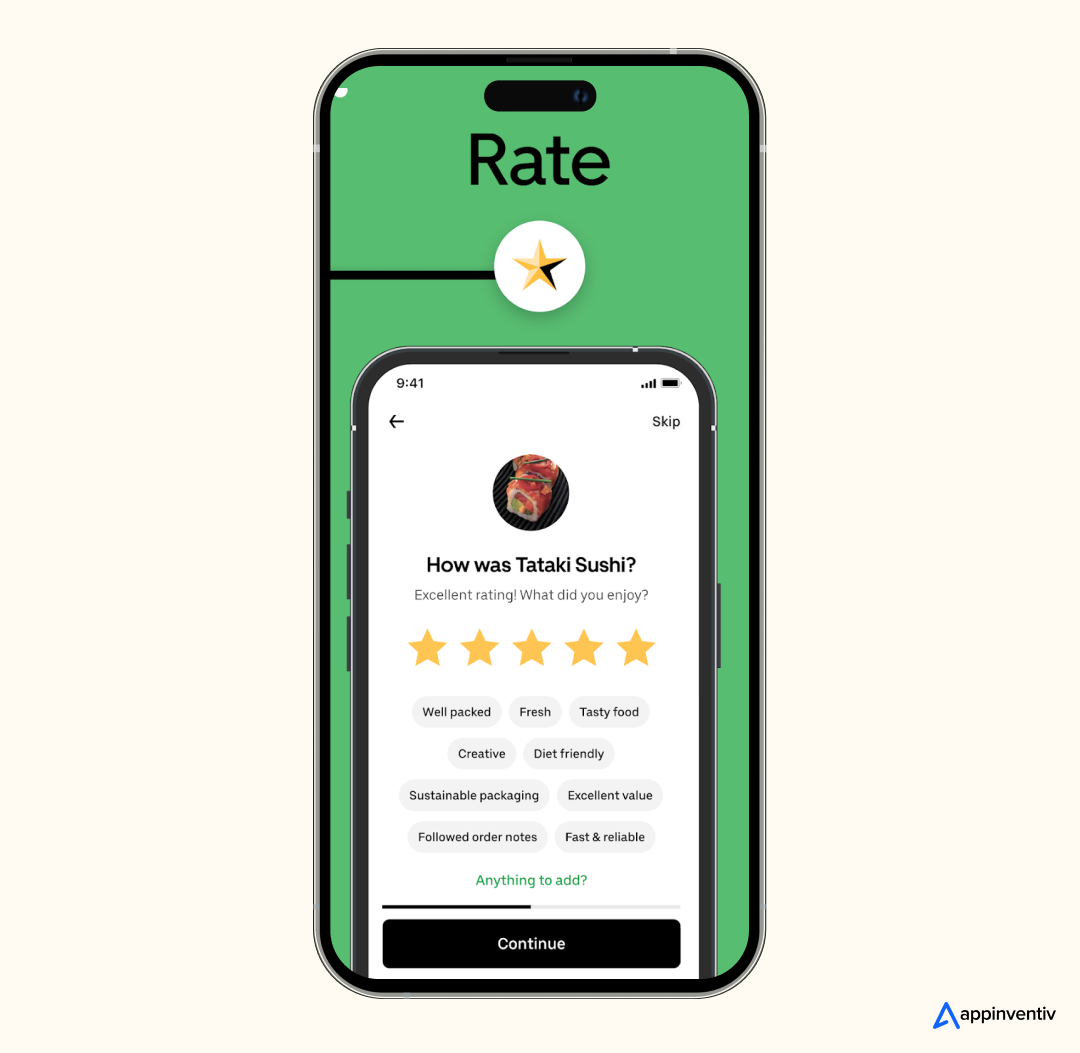order rating and review in Uber Eats