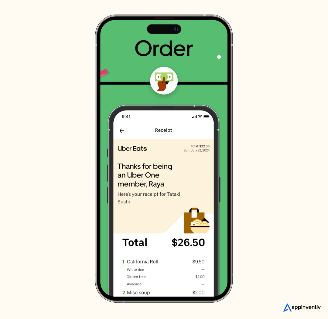 order placement in Uber Eats app