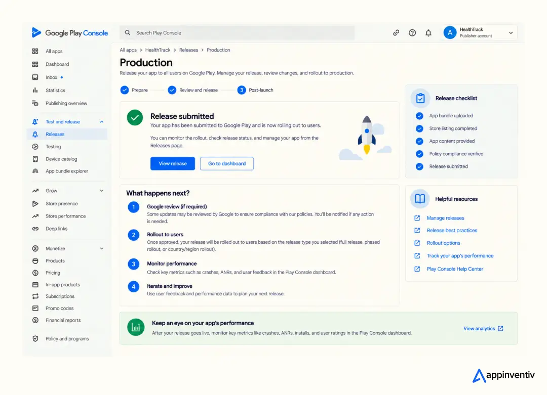 Google Play Production Rollout Management