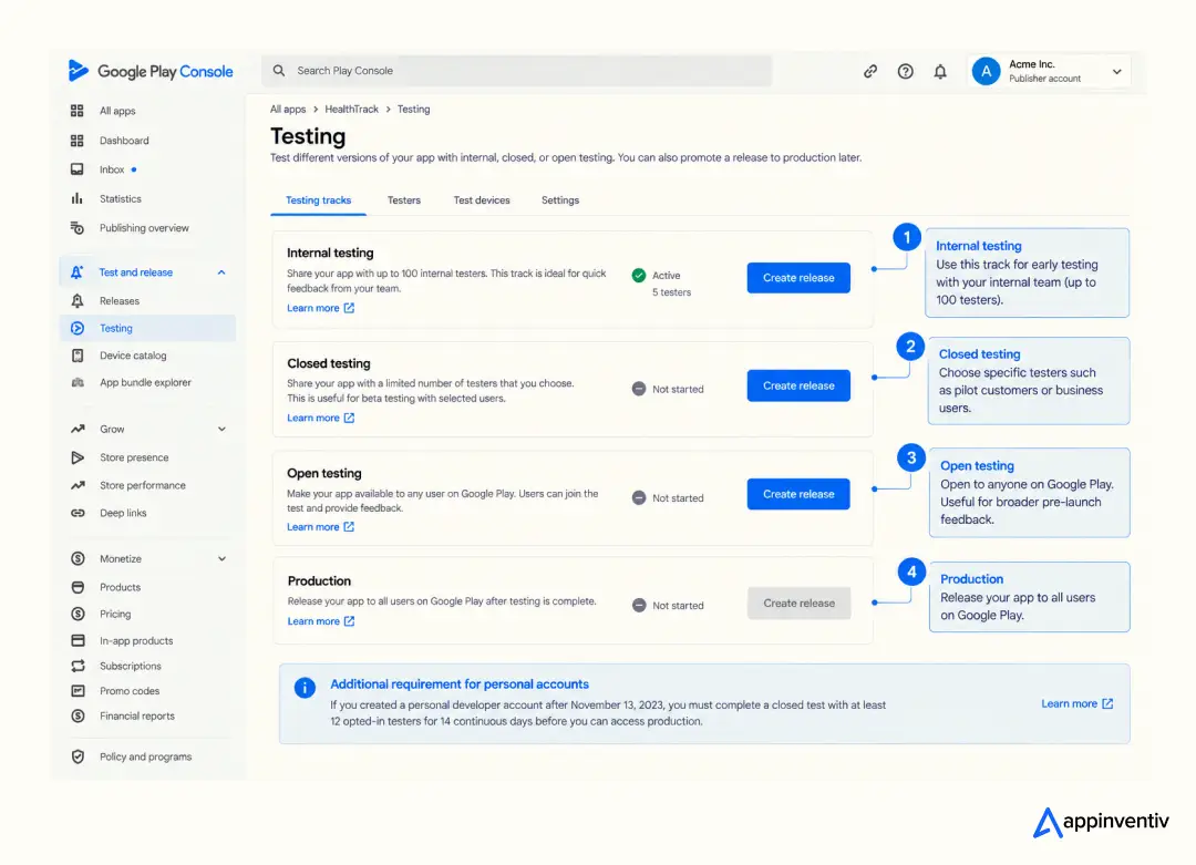 Google Play Testing Tracks Setup