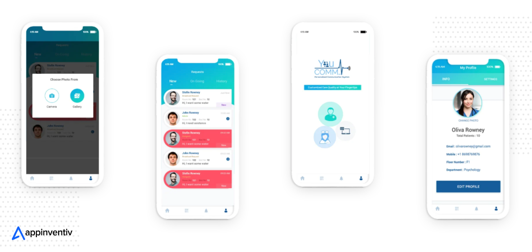YouCOMM app screens
