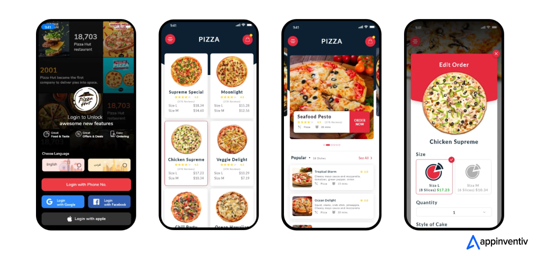 Pizza Hut app screens