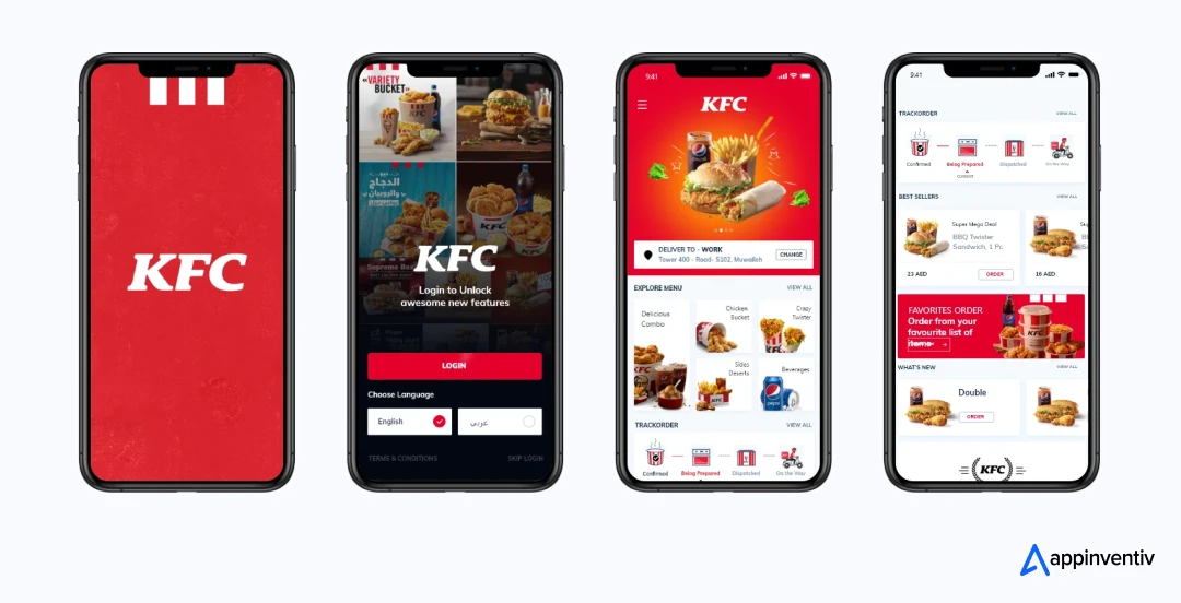 Appinventiv developed KFC, a food delivery mobile app