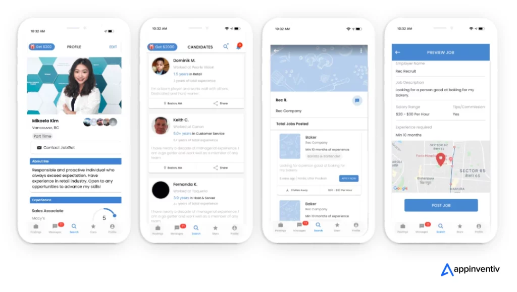 JobGet app screens