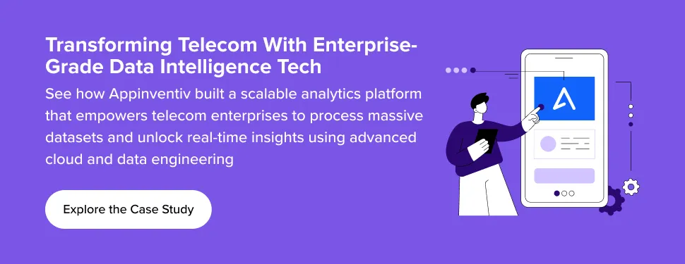 Case study banner highlighting Appinventiv’s scalable telecom data analytics platform designed to process massive datasets and deliver real-time business insights.
