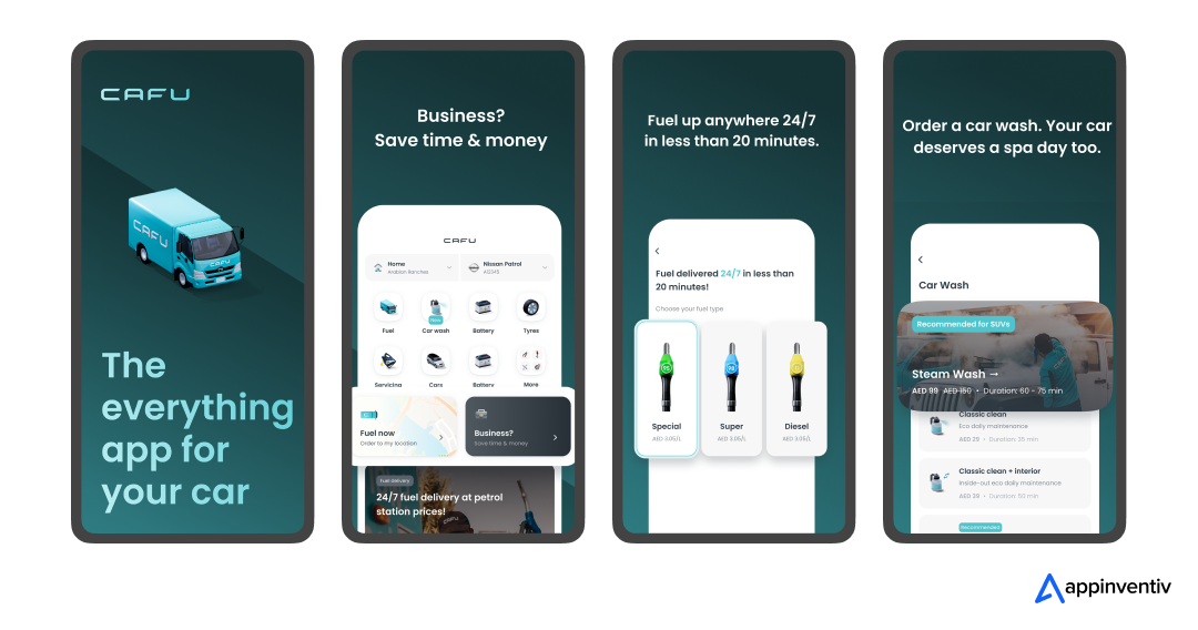 CAFU app screens