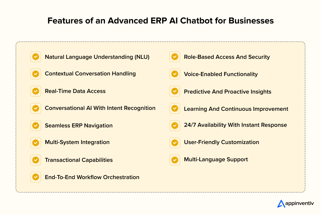 Features of an Advanced ERP AI Chatbot for Businesses