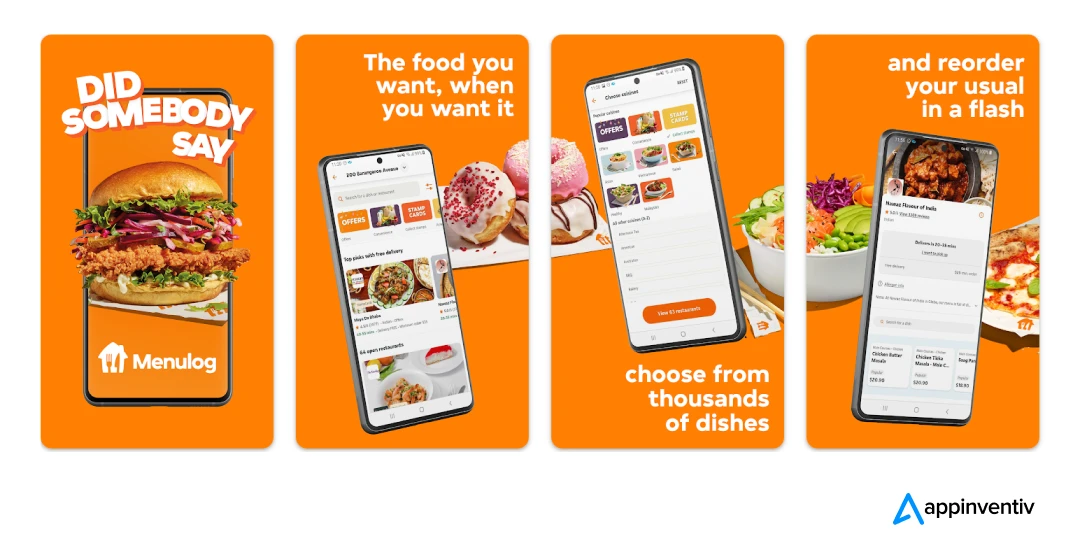 Menulog app screens