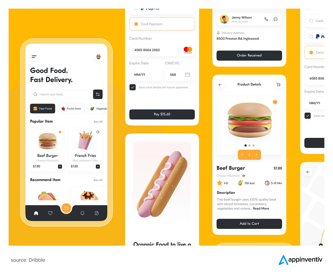 search bar in food delivery app source: dribble.com