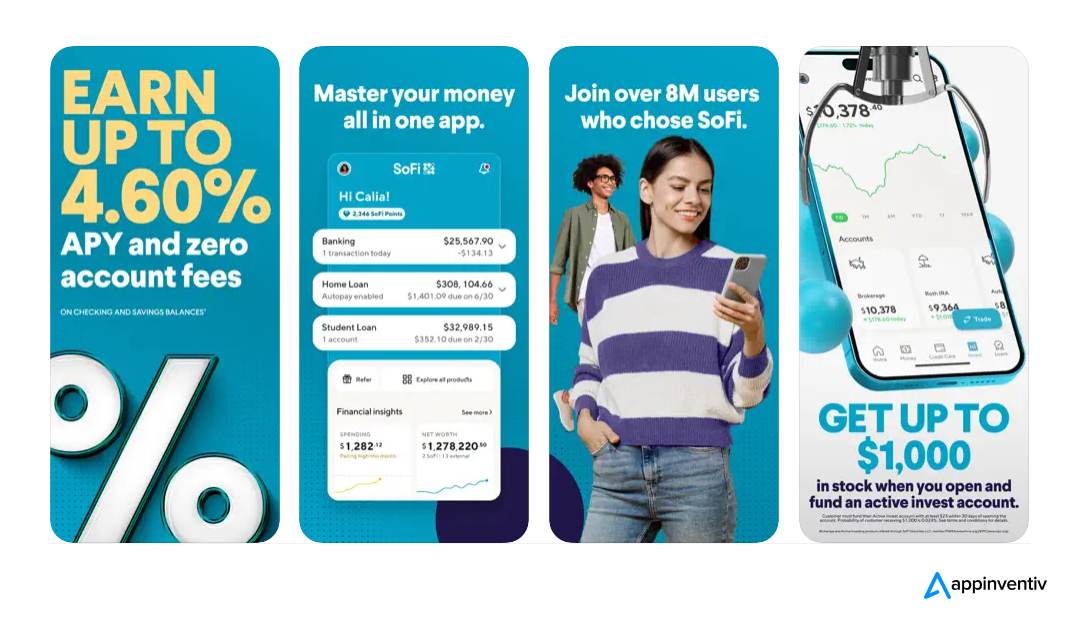 neobanking app like sofi screens