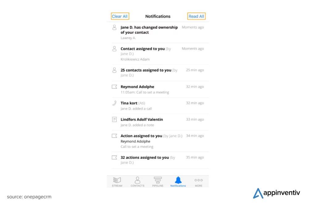 real-time notifications in a Mobile CRM 
