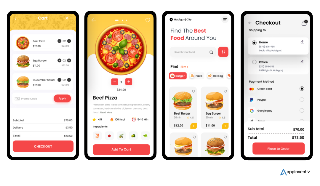 Diverse filters in food delivery app