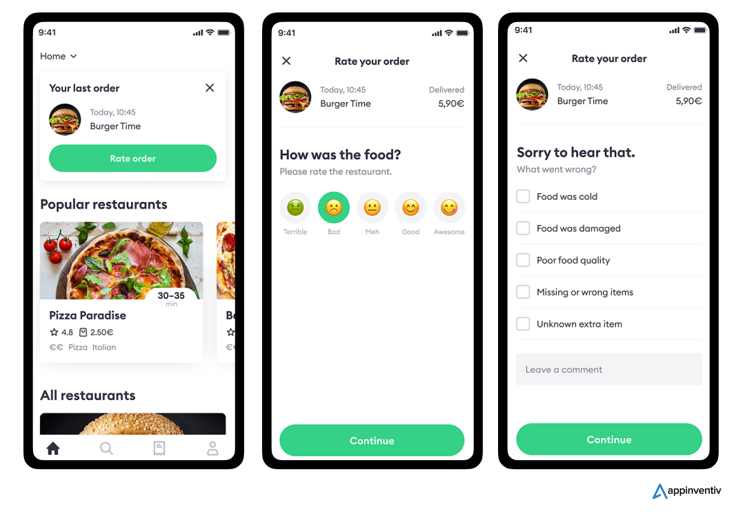 Rating feature on developed food delivery app