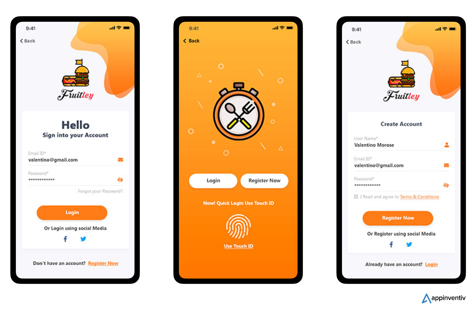 App login page for restaurant apps
