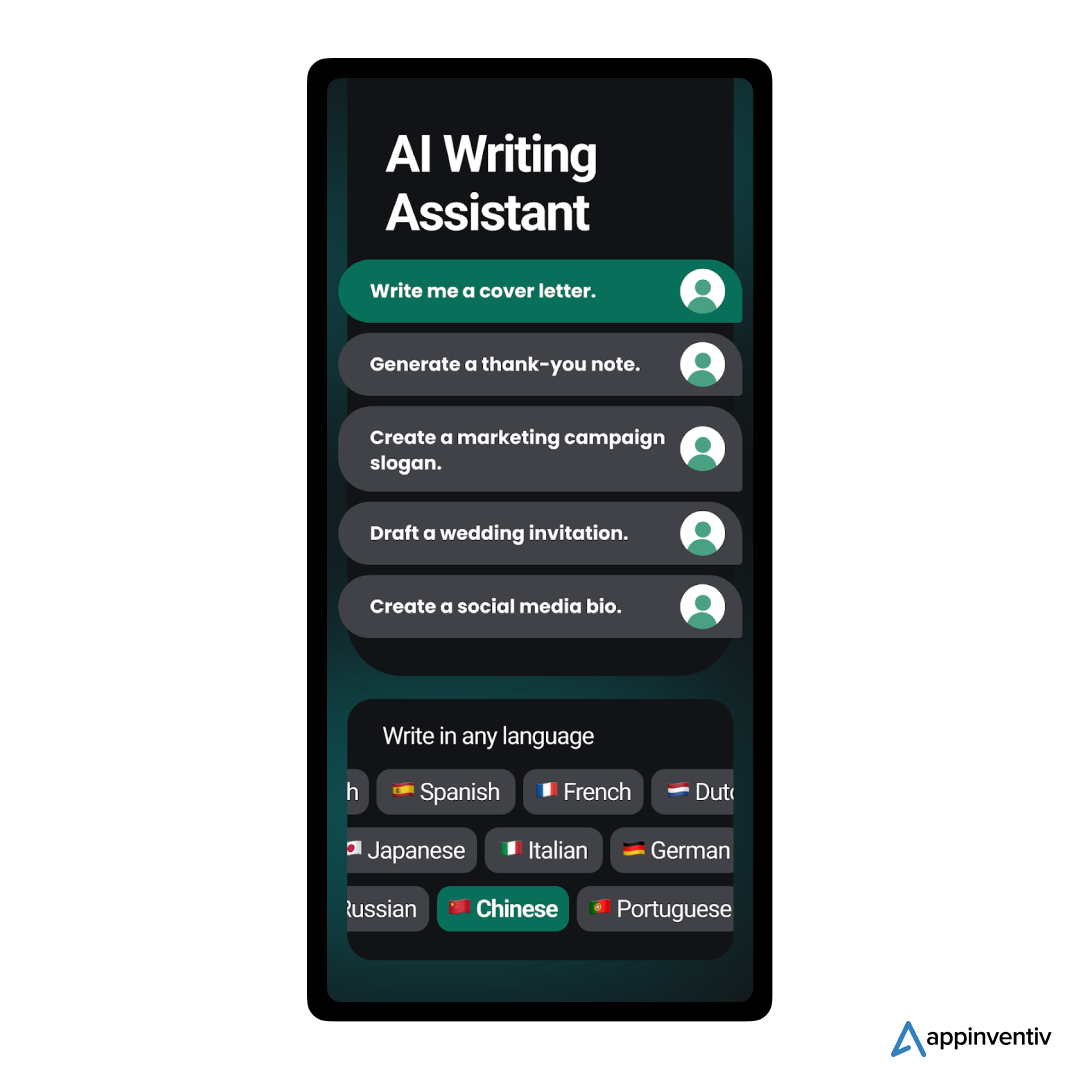 AI writing assistant in Ask AI app