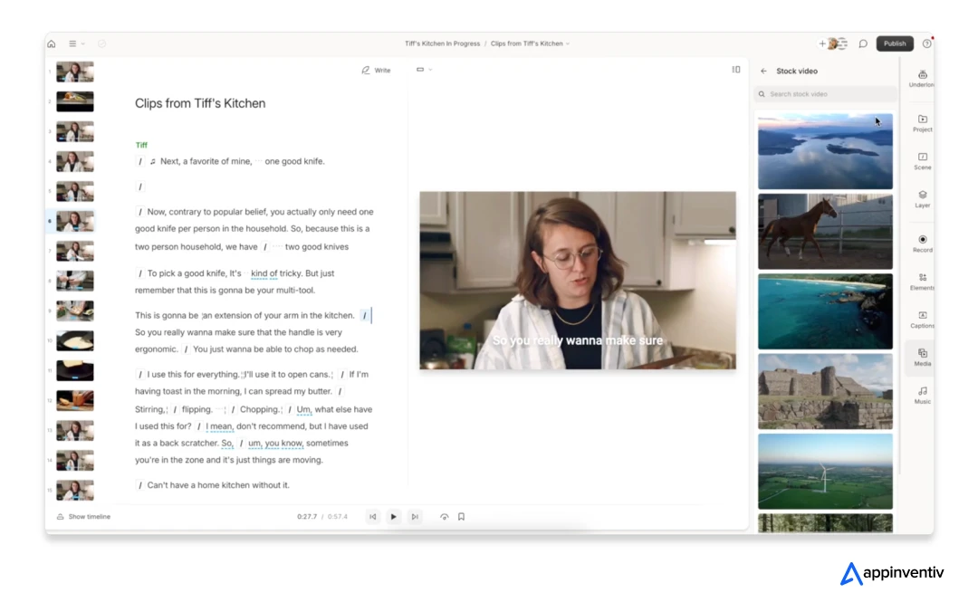 text-based video editing in app like Descript