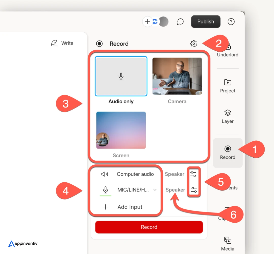 screen recording feature in an app like Descript