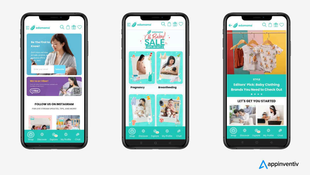 Edamama ecommerce app screens
