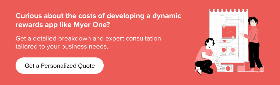 get in touch with us to get a detailed breakdown about the costs of developing a dynamic rewards app like Myer One