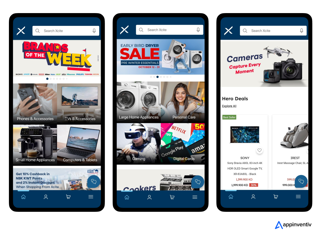 Intuitive User Interface of Ecommerce Apps like Xcite.