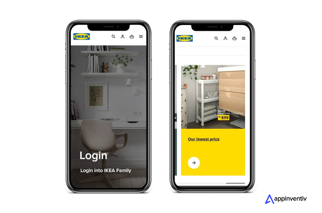 IKEA shopping app screens