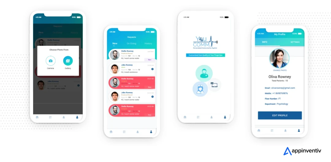 YouCOMM app screens