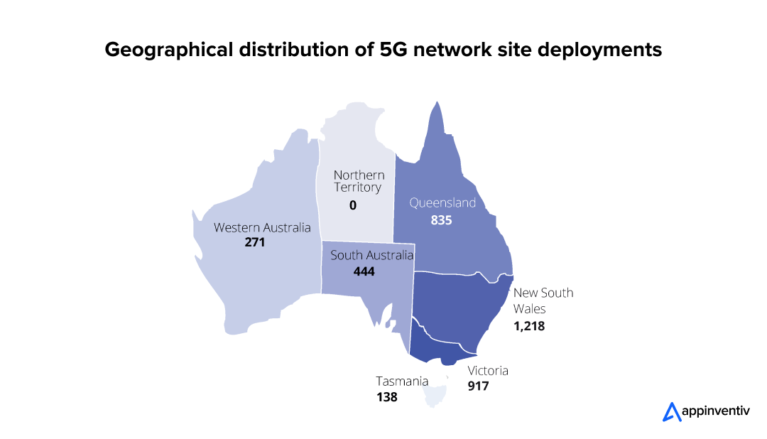Geographical distribution of 5G network site deployments