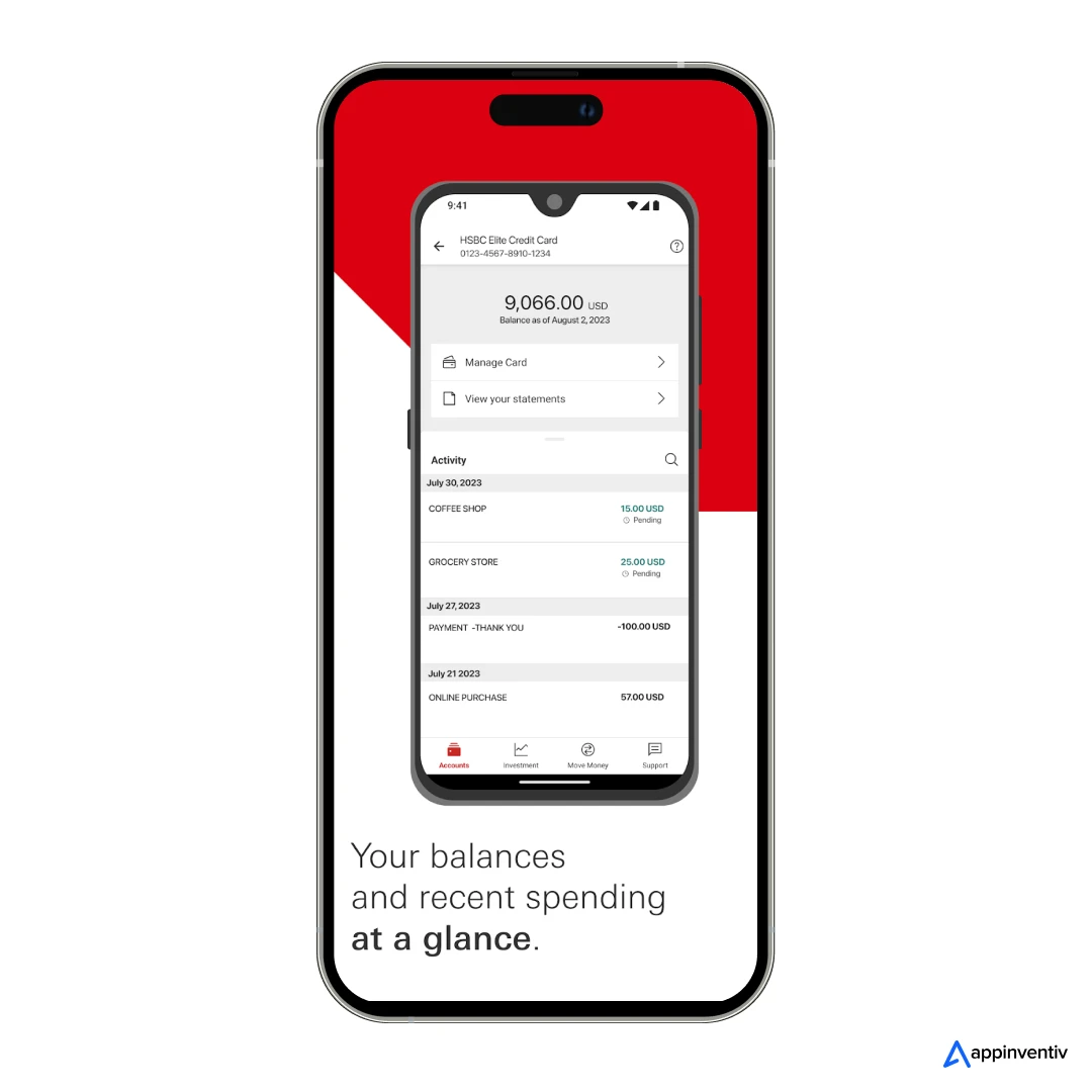 transaction history in HSBC app