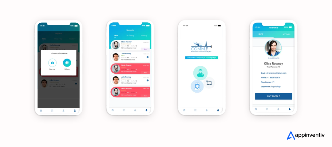 YouCOMM app screens