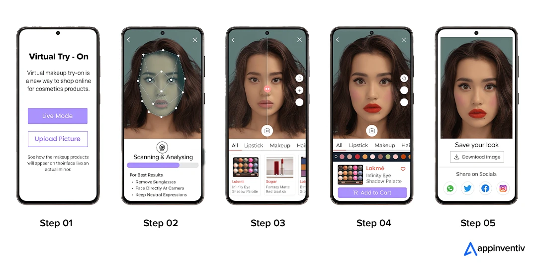 virtual "try-on" features for makeup