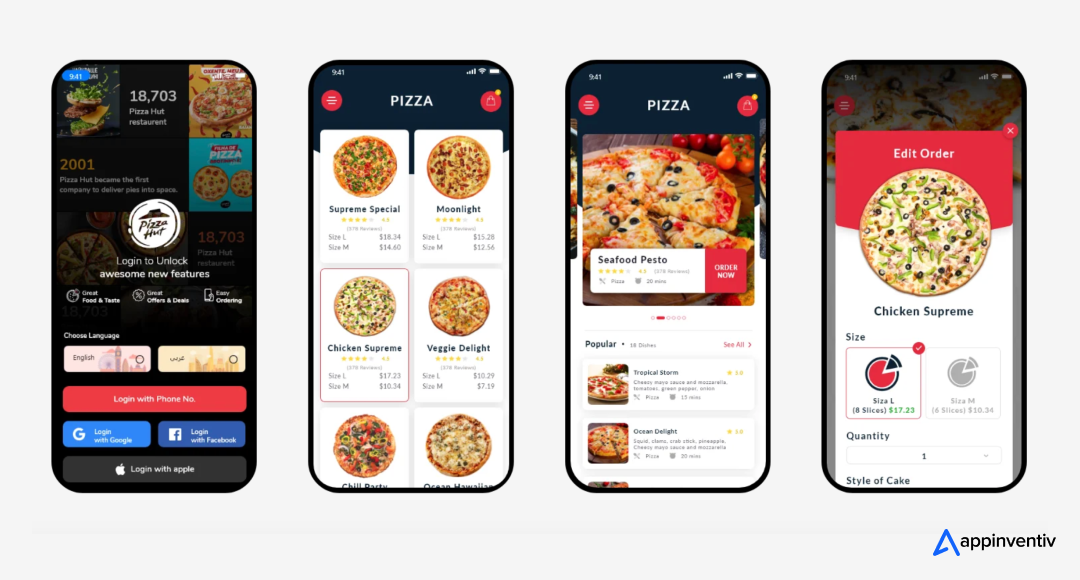 Pizza Hut app screens