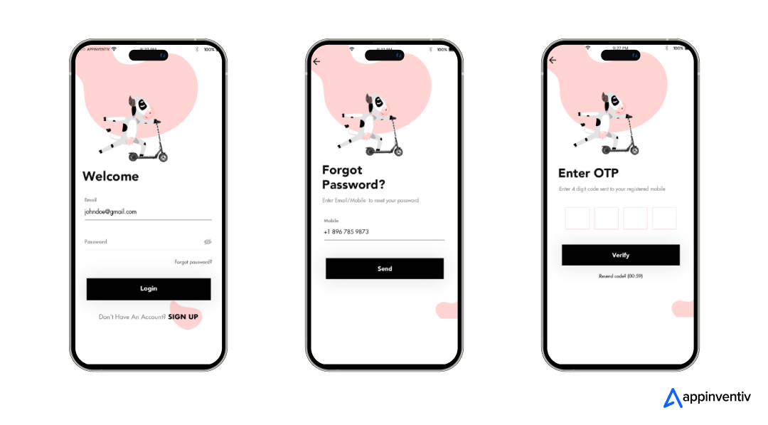 Moo app screens