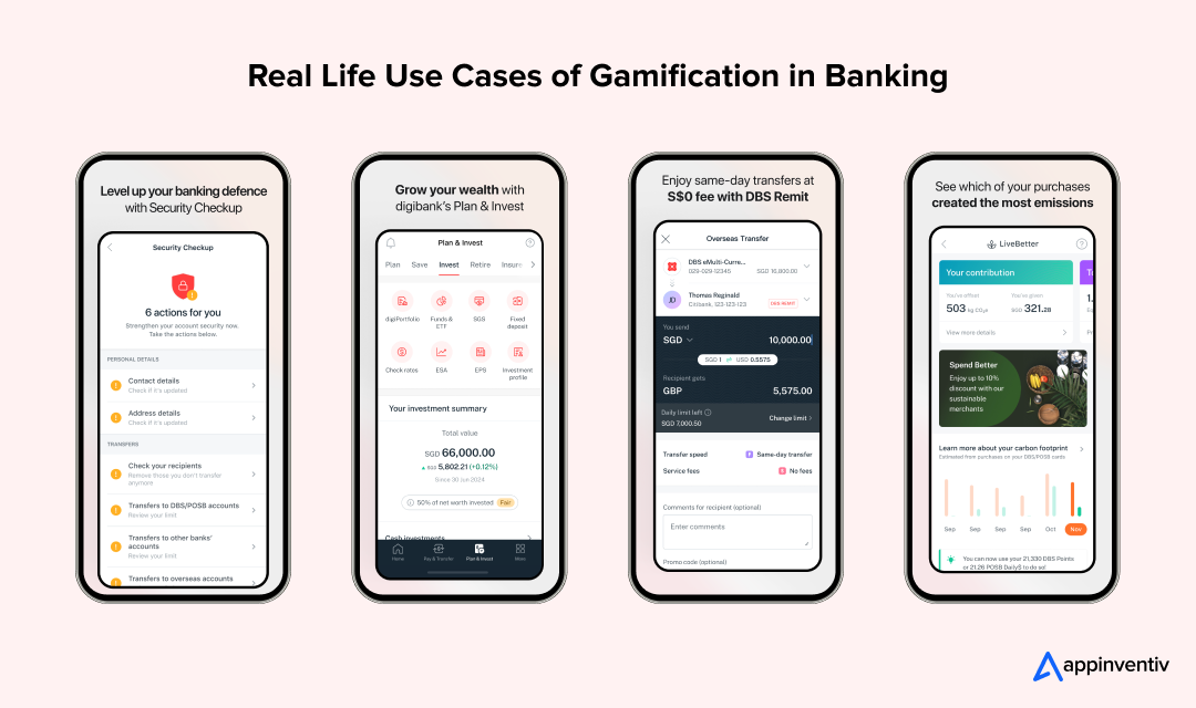UI/UX of DBS Bank's gamification features 